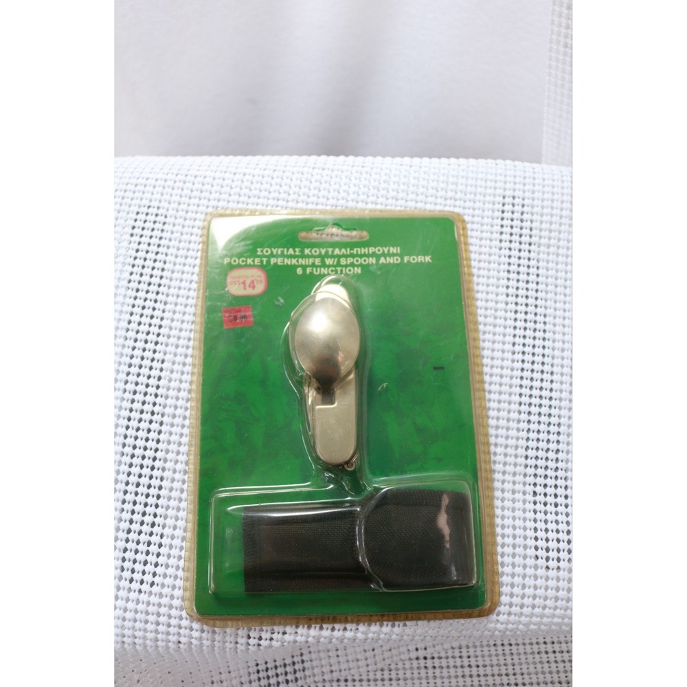 Pocket Penknife Spoon Fork 6 Function Stainless Steel Camping Multi Tool NOS